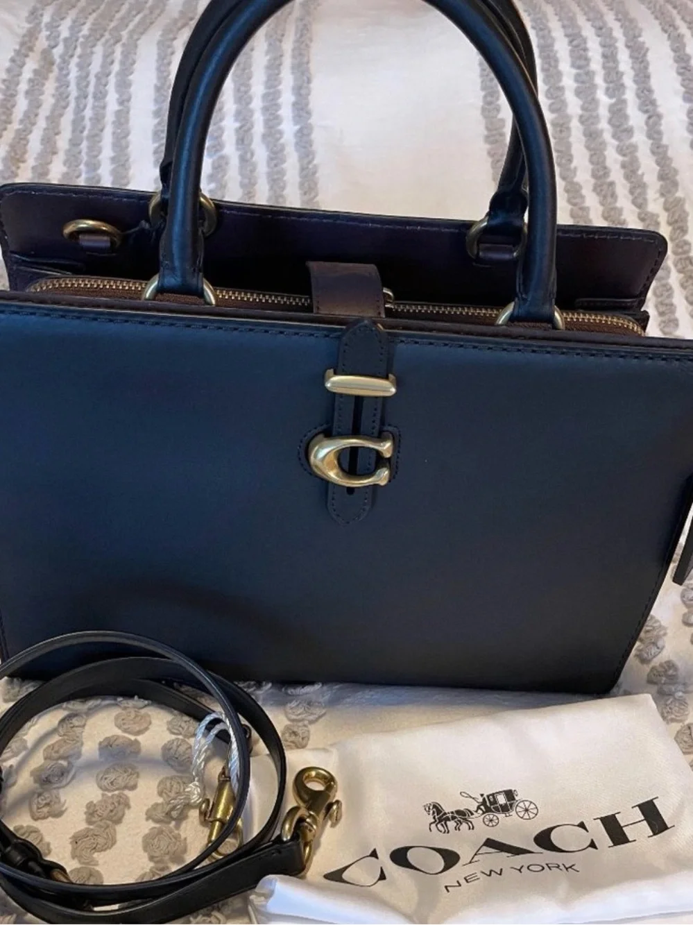 Coach Black Leather Satchel with Gold Hardware
